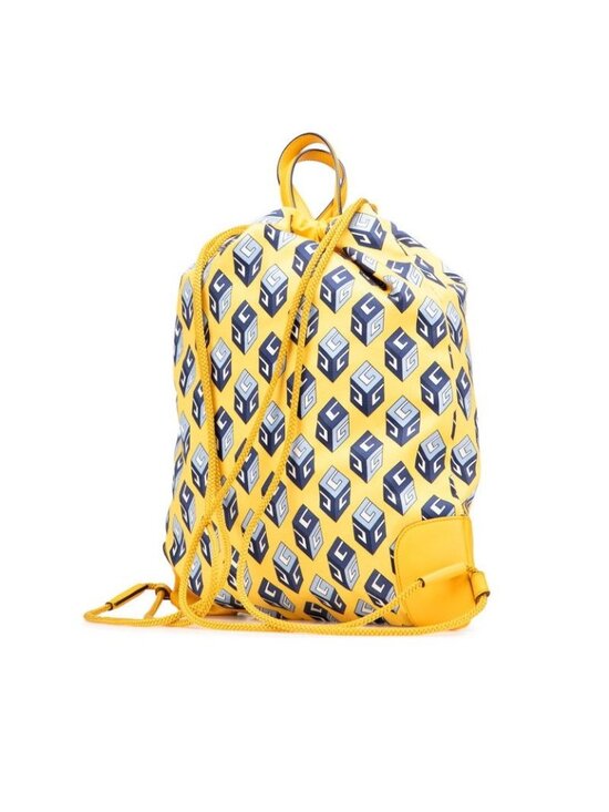 Gucci Toriko Drawstring Cube Backpack Nap Sac Yellow Blue Nylon Leather